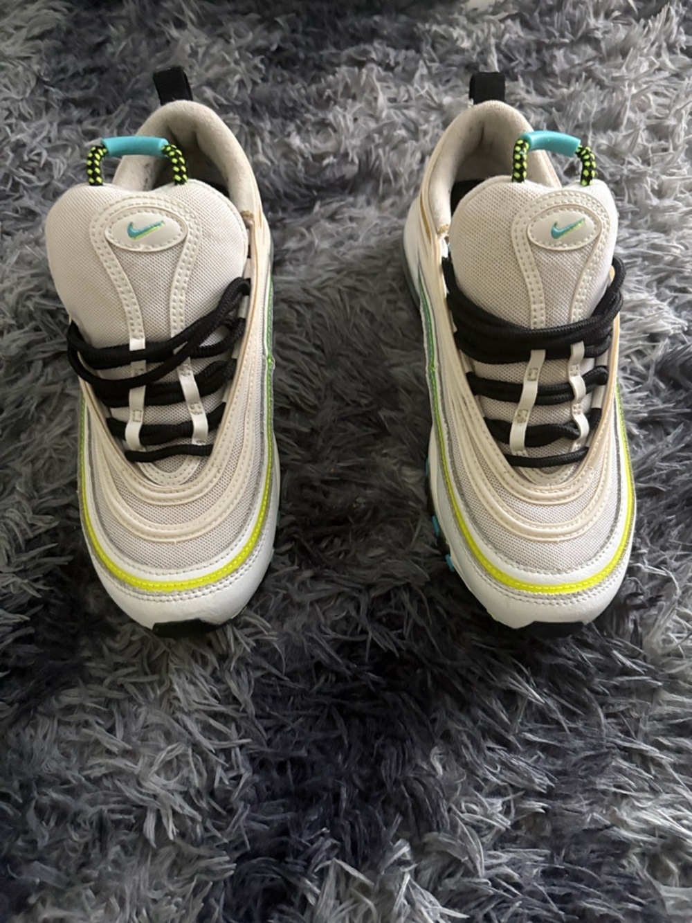Nike mens White Sneakers with Teal and Neon Yellow Accents